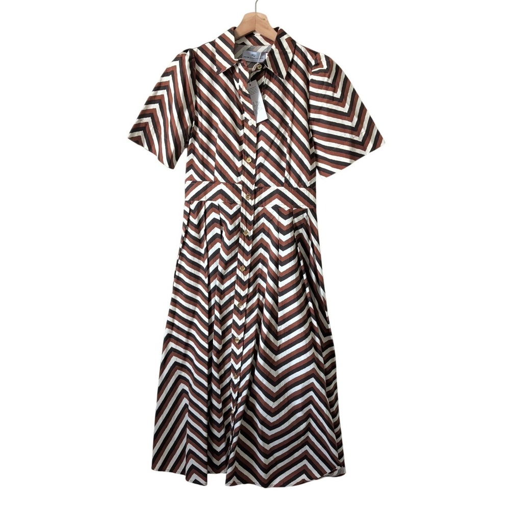Never A Wallflower Safari Chevron Shirt Dress Brown Midi XS NEW $354 Neutrals